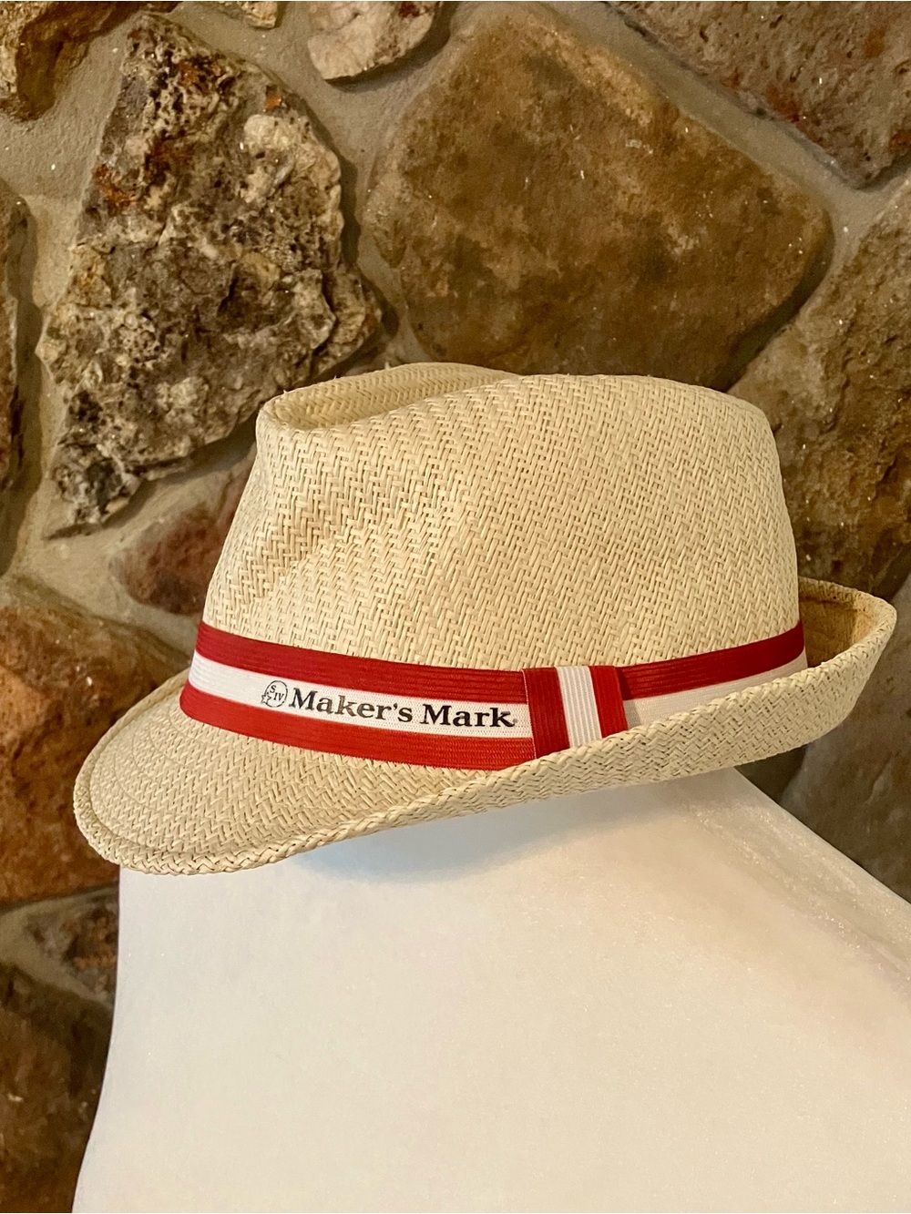 Straw Fedora with Red & White Band